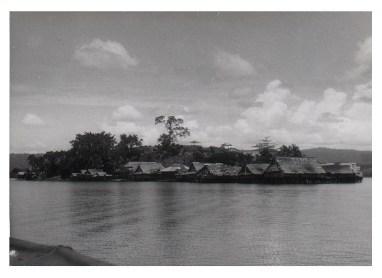 BD/54/3 - 
Kampong Ifar at coast lake Sentani, with group picture of chaplain?
