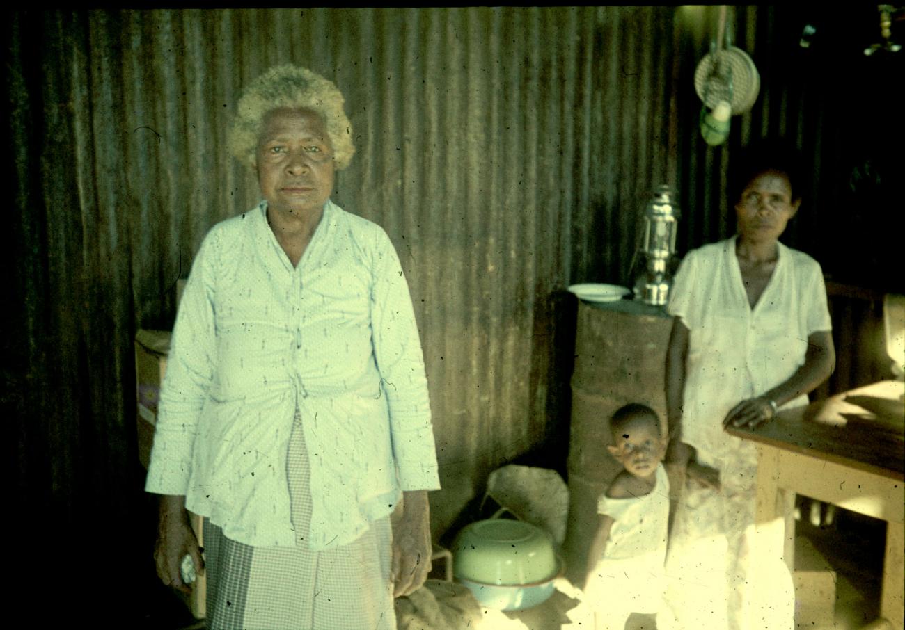 BD/144/292 - 
Groepsfoto twee vrouwen en kind in hut
