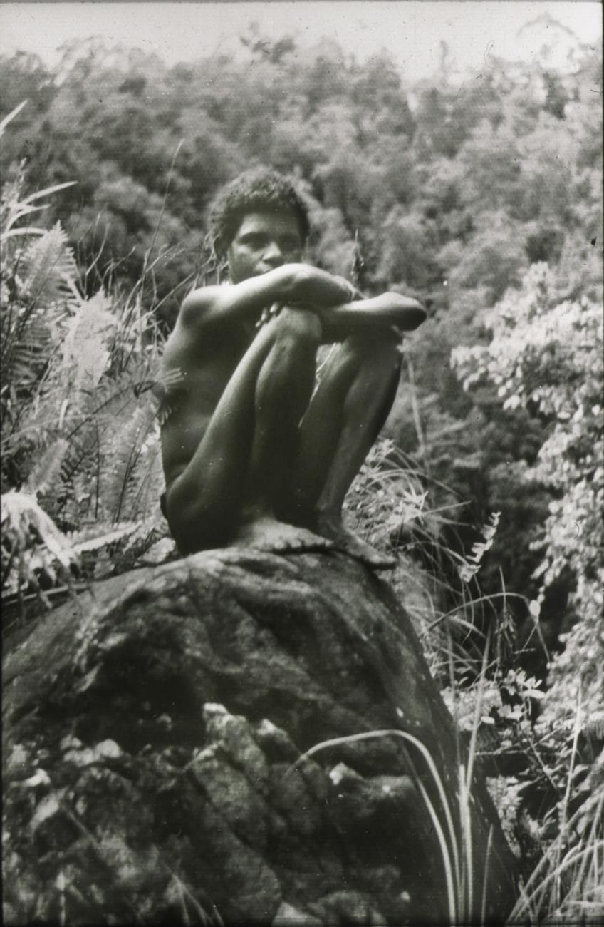 BD/279/4 - 
Zittende Hattamse jongen op rots

