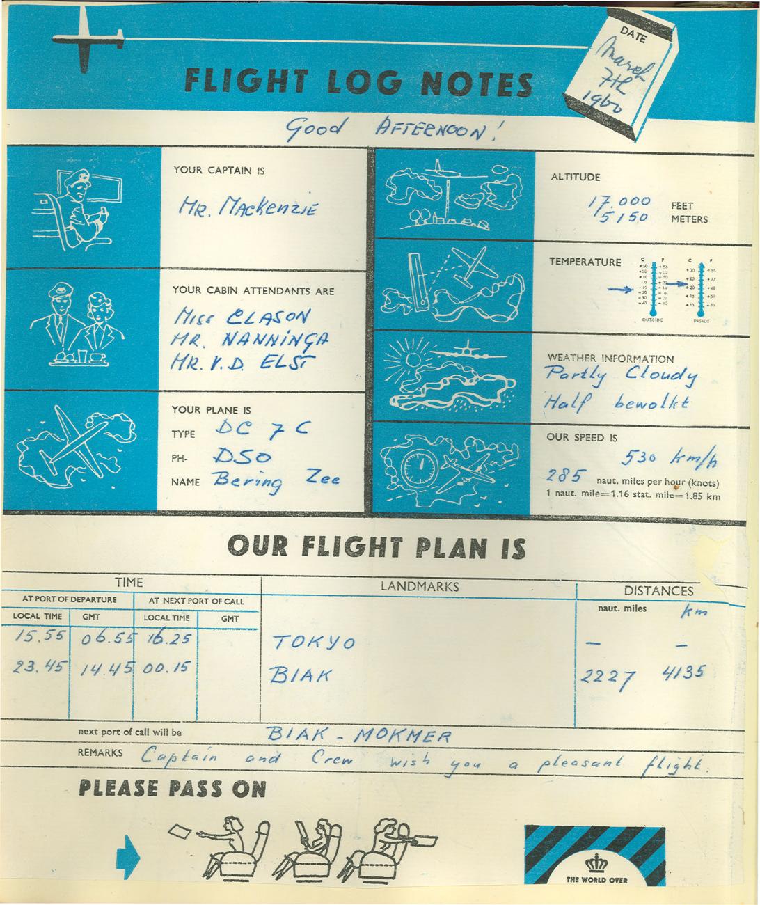 BD/83/4 - 
Flight details Tokio - Biak
