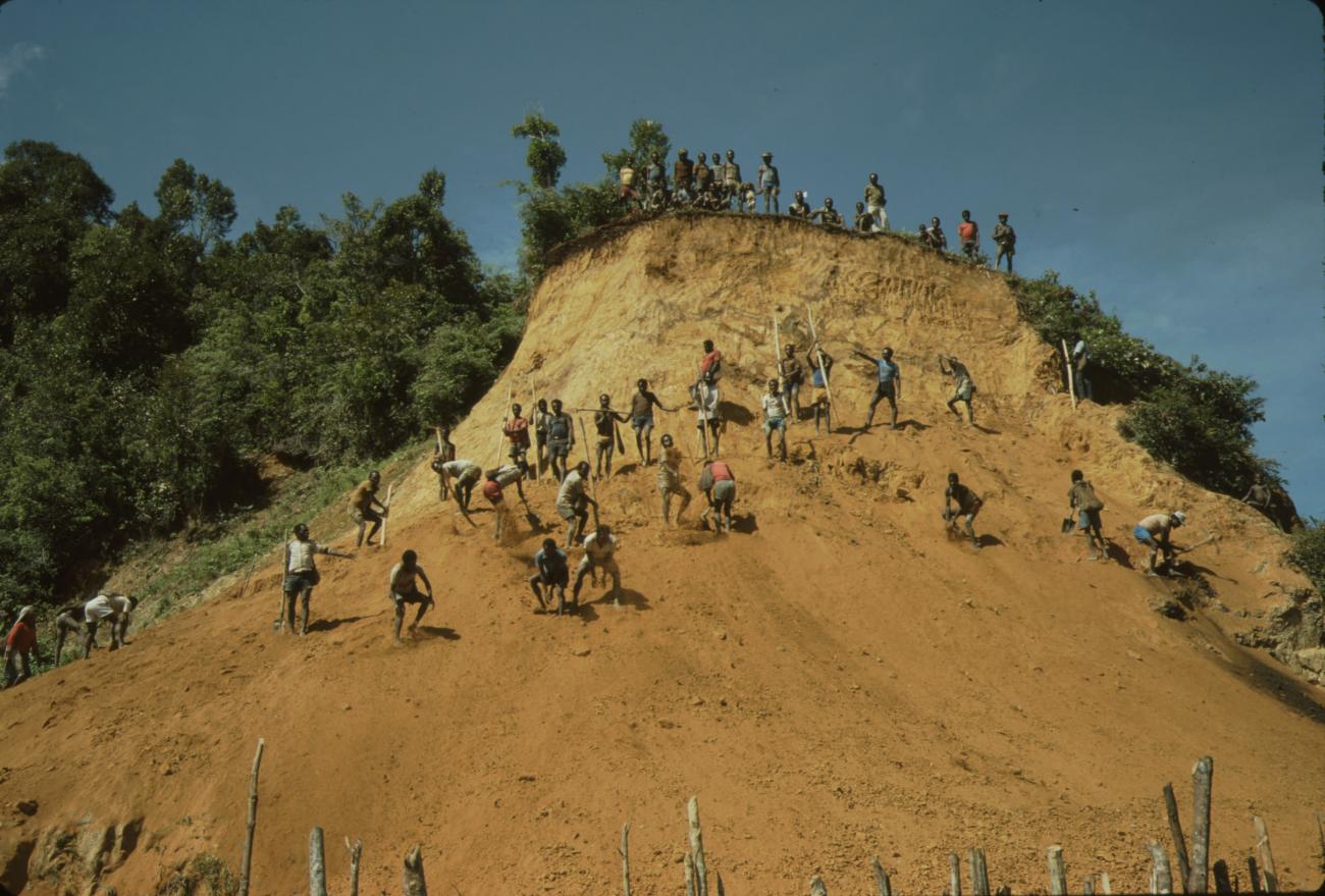 BD/132/46 - 
groepsfoto van mannen die grond bewerken op heuvel
