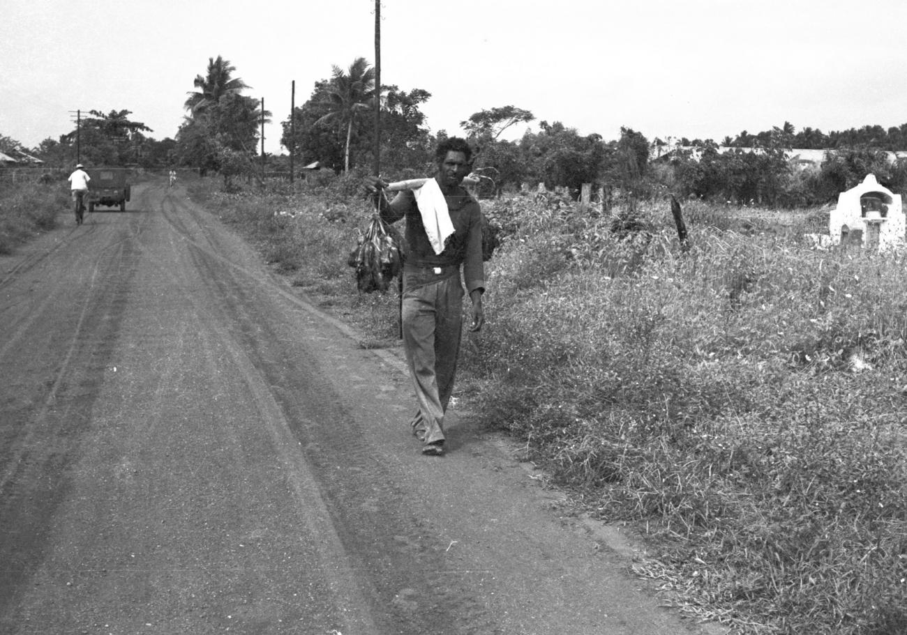 BD/133/1136 - 
Papoea-man op weg met draagjuk
