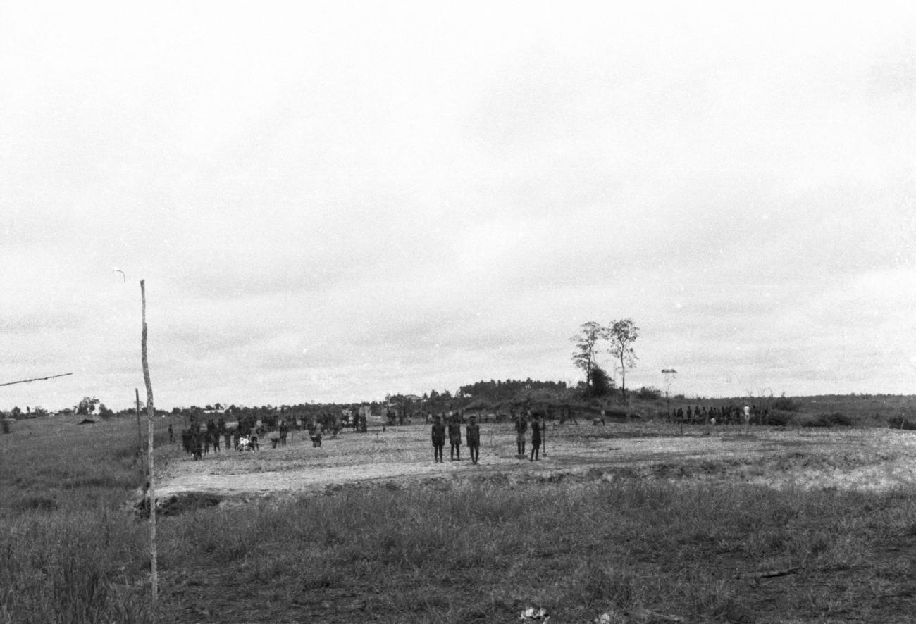 BD/133/637 - 
Groep Papoea&#039;s aan het werk op open veld of akker (mogelijk landbouw)
