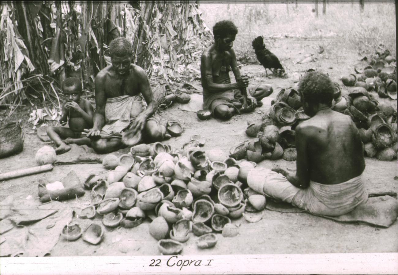 BD/186/71 - 
Drie vrouwen bewerken kokosnoten
