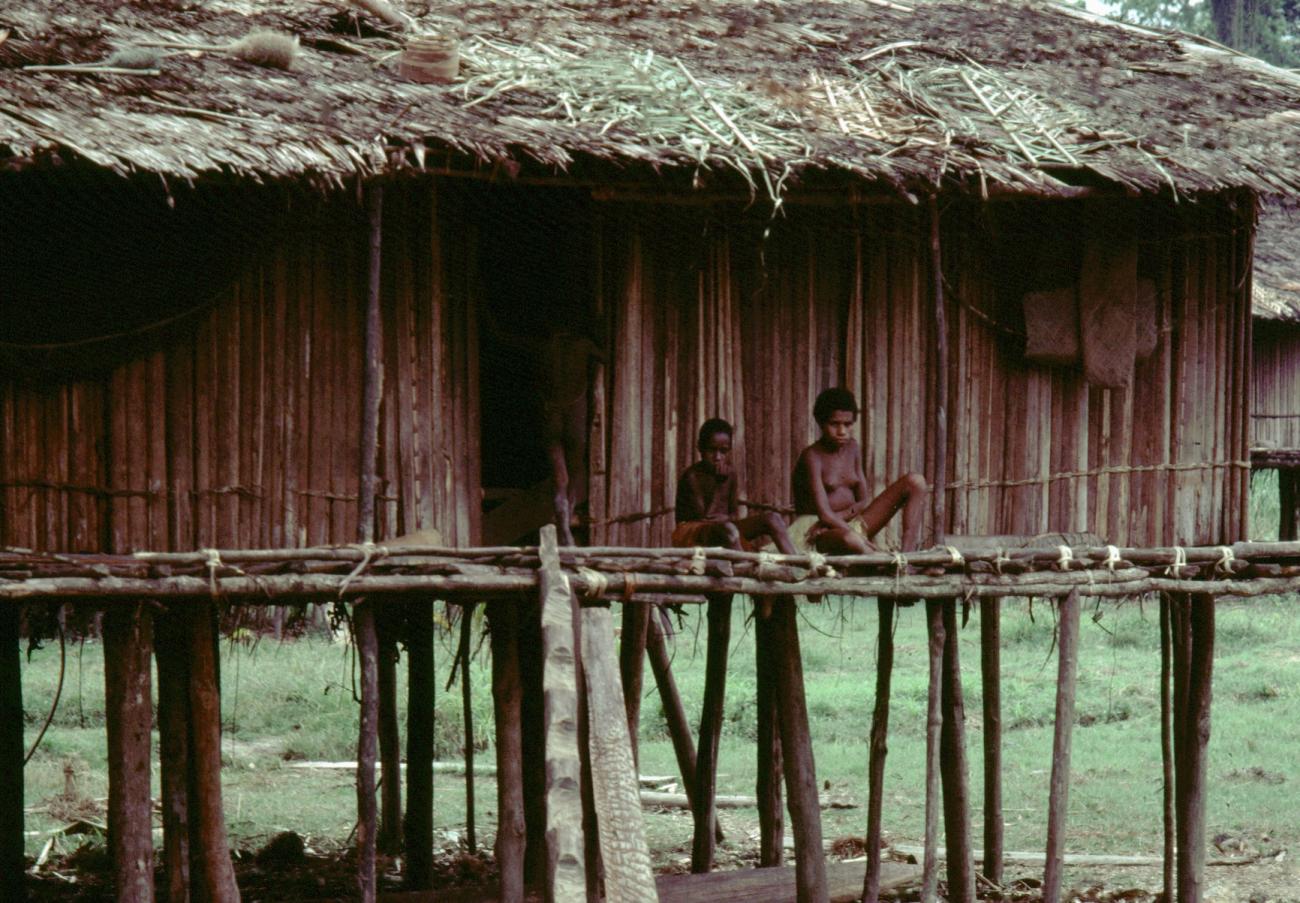 BD/216/314 - 
Twee jeugdige Asmatters voor een traditionele woning
