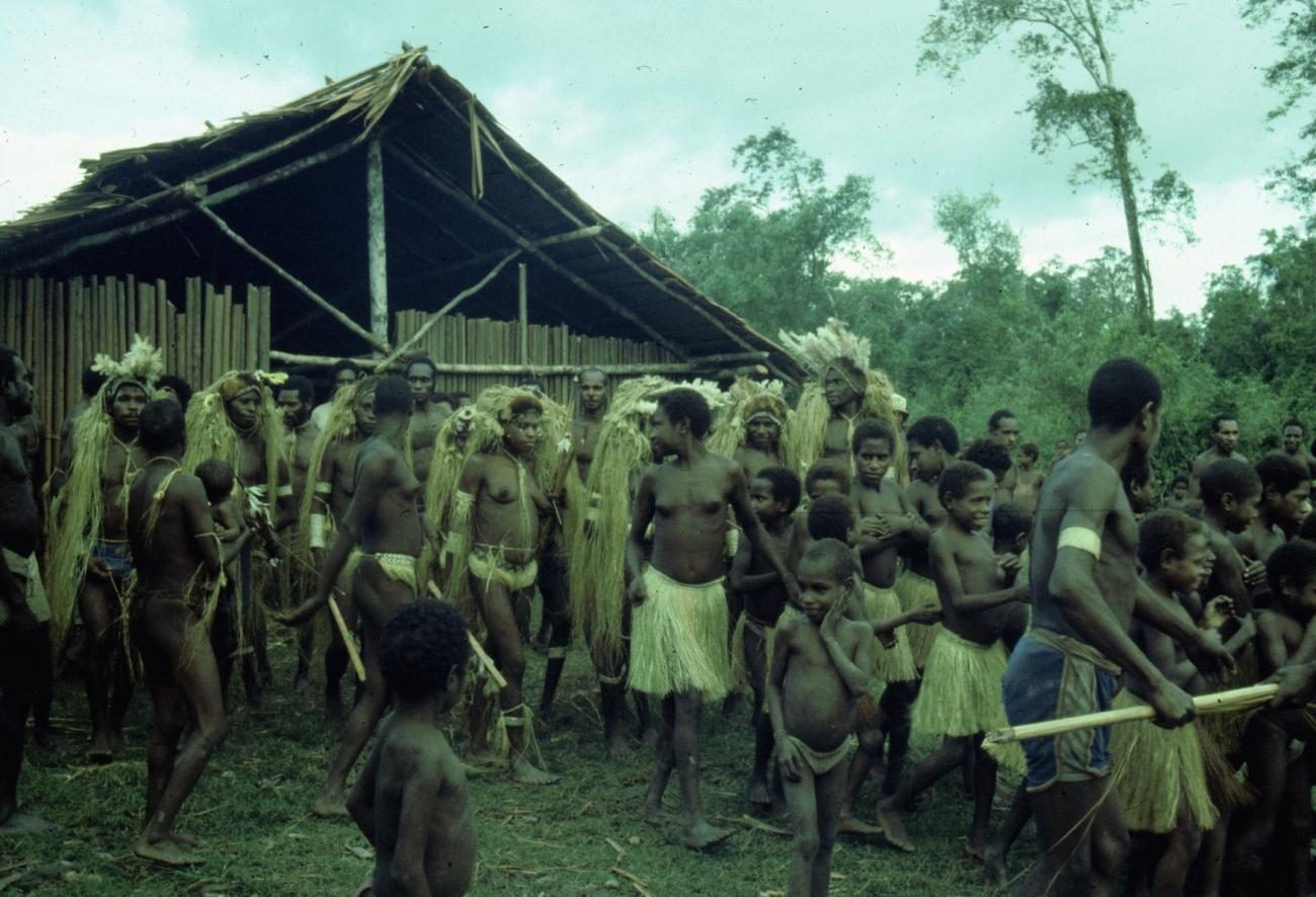 BD/216/355 - 
Inwoners verzamelen zich voor ritueel adoptie door een andere stam in het dorp Yab-Tambor
