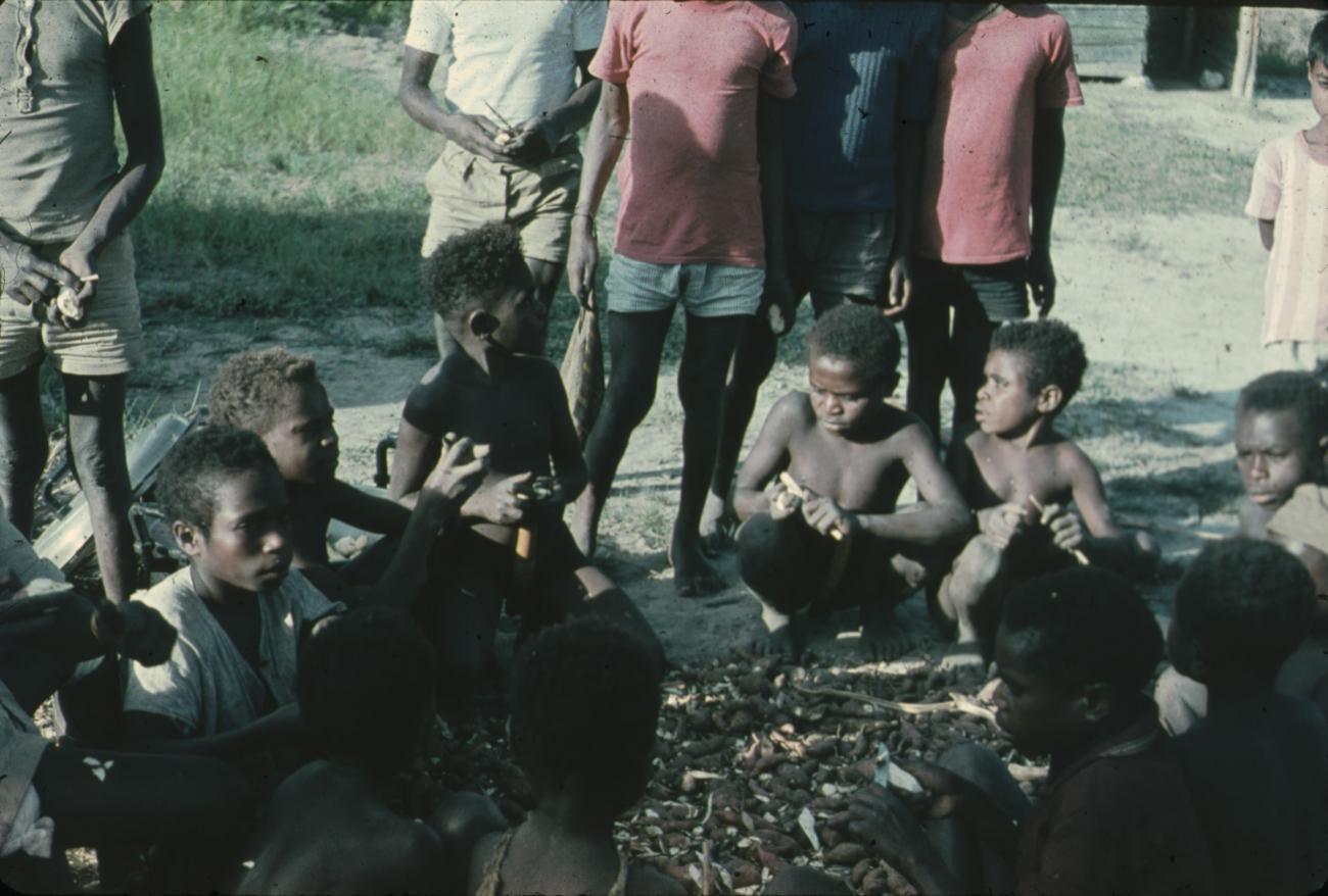 BD/248/152 - 
Groep zittende Papoea kinderen

