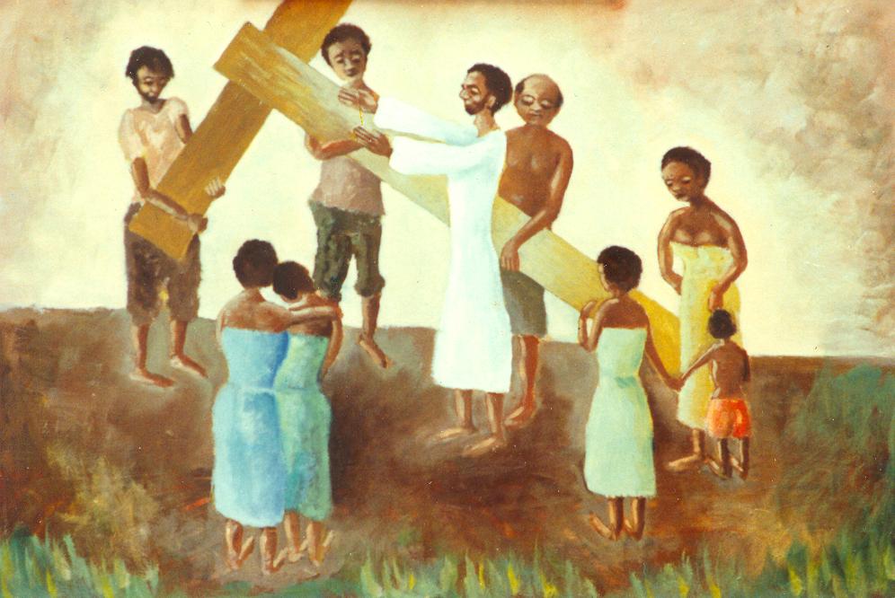 BD/269/2 - 
Kruisweg-staties: Jezus neemt het kruis op zijn schouders. Reproductie. Maker onbekend.
