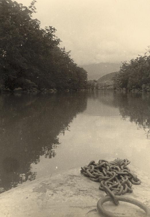 BD/269/40 - 
Zicht vanaf boot op een rivier in de Baliem?
