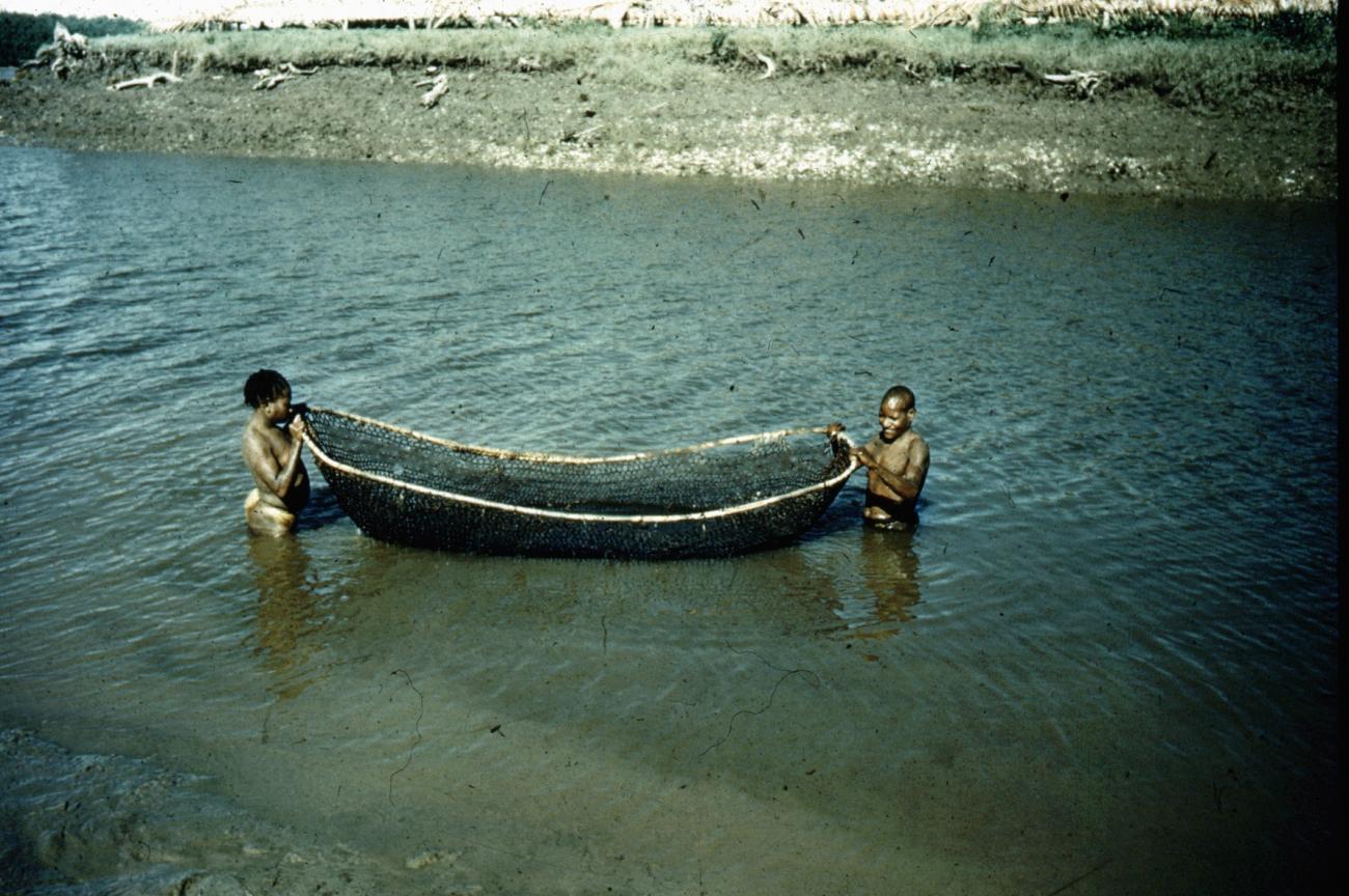 BD/66/250 - 
Vrouwen vissen in de rivier in het Asmatgebied
