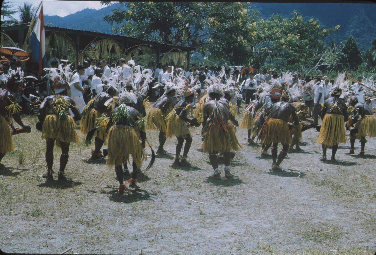 BD/171/123 - 
Festiviteit, papoea&#039;s in traditionele kleding.
