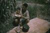 BD/144/469 Vader en kind bezig met plukken bessen